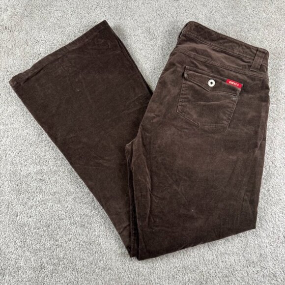 Guess Jeans Women's 34 Brown Corduroy Flared Leg Low Rise Pants Y2K Button Flap - Picture 1 of 10